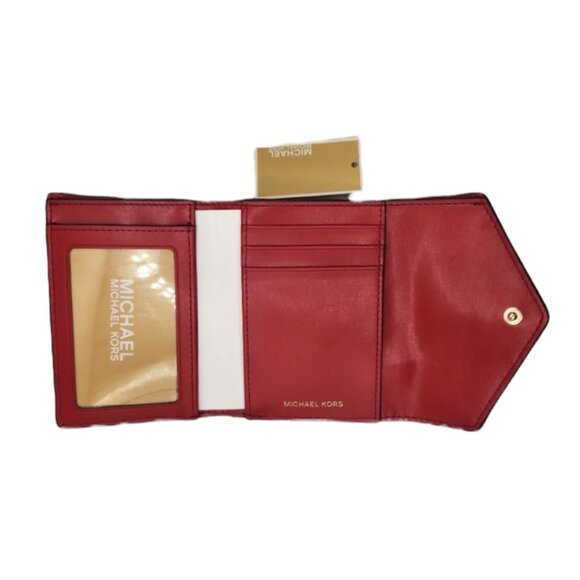 Michael KORS NWT Crimson Red Trifold Wallet Leather w/Yellow Gold Embellishment - Picture 5 of 6
